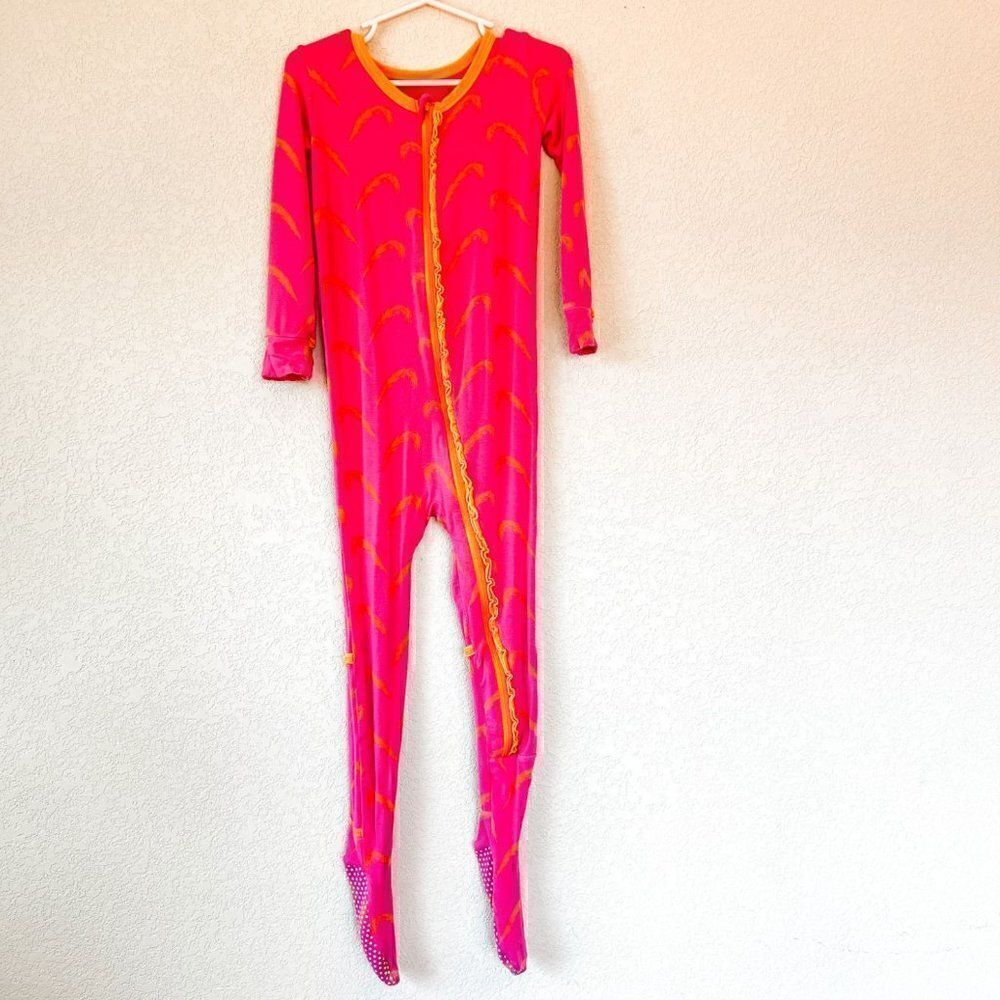 Kickee Pants Pink and Orange Feather Zipper Footie Size 4T